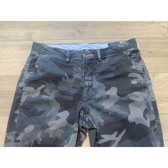 Polo Ralph Lauren Pants Mens 34x30 Gray Camo Stretch Straight Fit Chino Twill - Picture 2 of 9